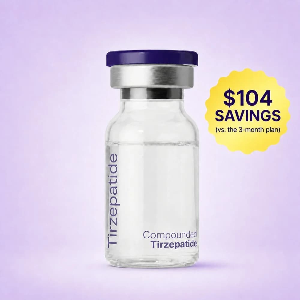 Compounded Tirzepatide vial — $104 savings vs. the 3-month plan